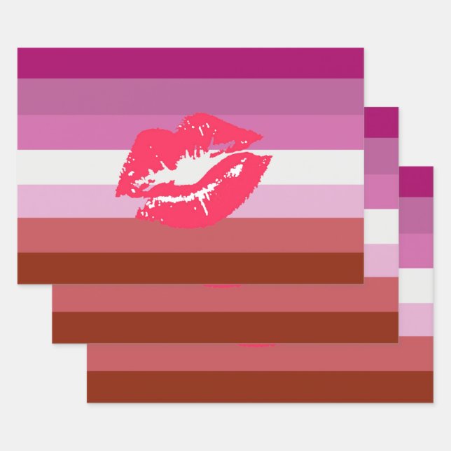 Lipstick Lesbian Pride Flag Wrapping Paper Sheets (Set)