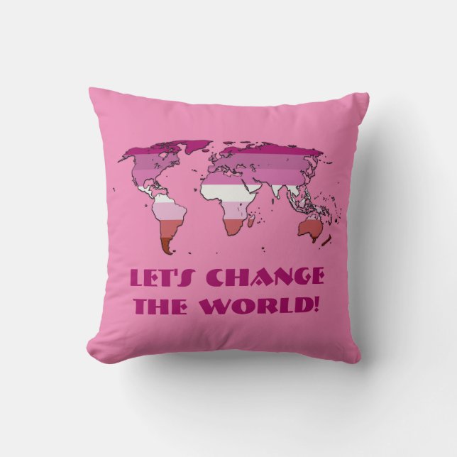 Lipstick lesbian Pride Map of The World Throw Pillow (Front)