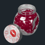 Lipstick Lips Glass Jar<br><div class="desc">This fun pattern features multiple red lipstick prints on a white background.</div>