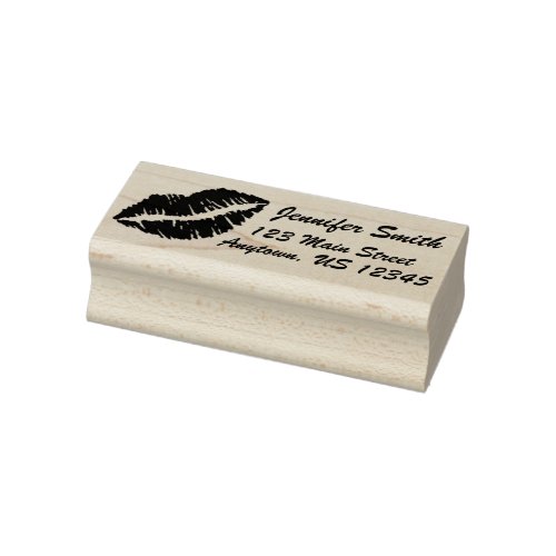 Lipstick Lips Kiss Print Personalized Address Rubber Stamp