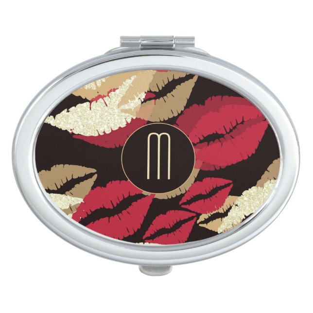 Lipstick Lips on Black Monogram Makeup Mirror (Front)