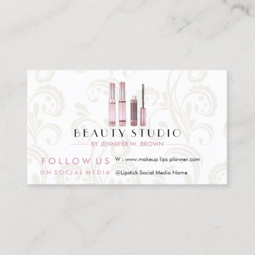 Lipstick Makeup rose gold beauty salon elegant Business Card