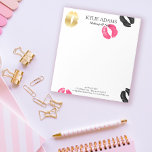 Lipstick Marks | Black & Pink Custom Name Notepad<br><div class="desc">Chic personalized notepad with lipstick marks in pink,  black,  and gold. Customize with your name,  title,  and contact information.</div>