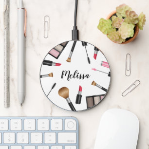 Lipstick, Mascara And Other Makeup Items With Name Wireless Charger