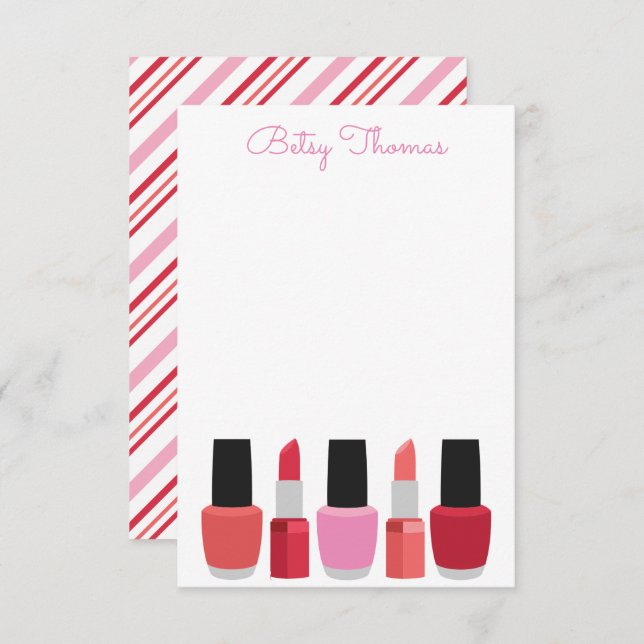 Lipstick & Nail Polish Personalized Note Cards (Front/Back)