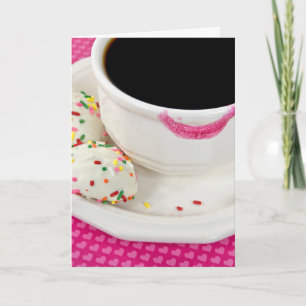 lipstick on coffee cup with cookies card
