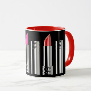 Lipstick pattern beauty cosmetology black red pink mug