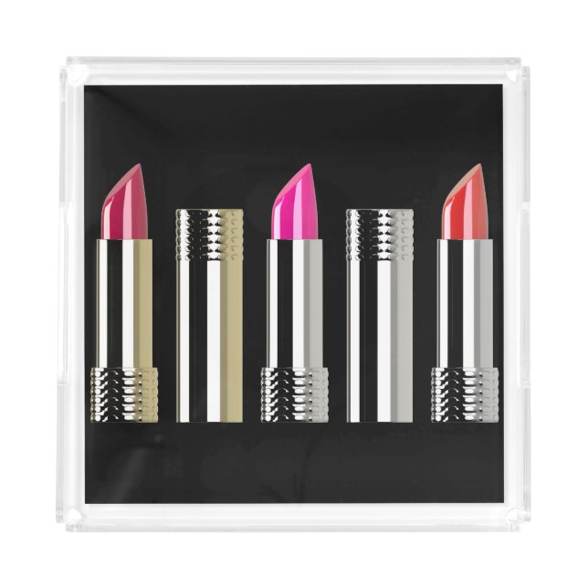 Lipstick pattern silver pink red beauty cosmetolog acrylic tray (Front)