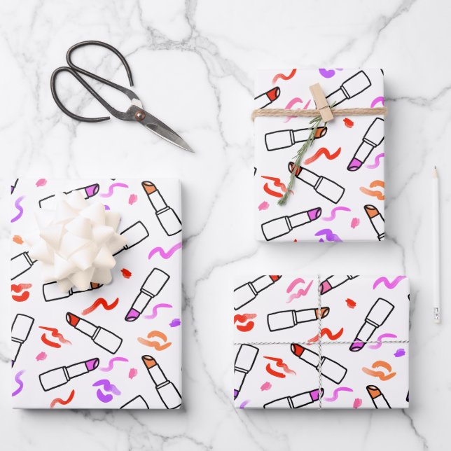 Lipstick Pattern Wrapping Paper Sheets (Front)