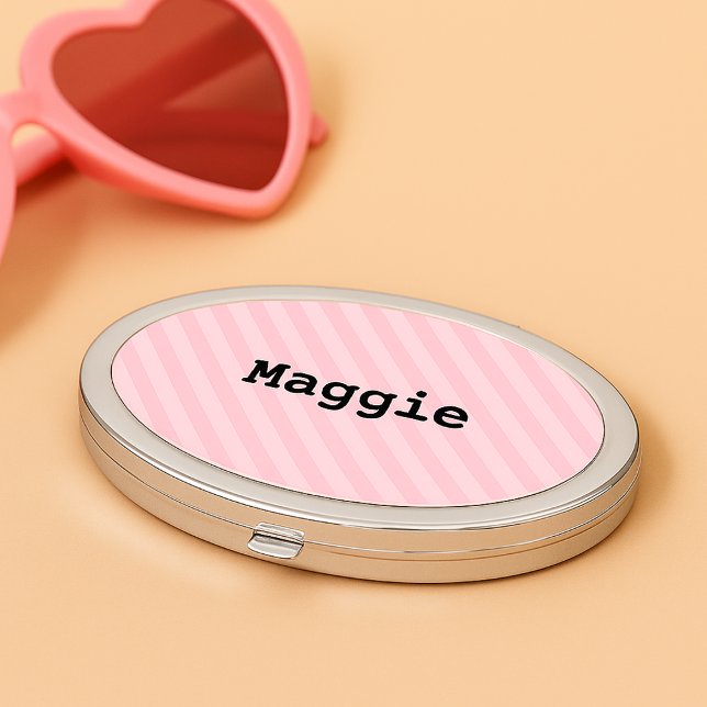 Lipstick Pink Stripe Bridesmaid Compact Mirror (Creator Uploaded)