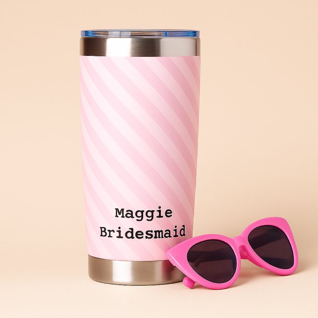 Lipstick Pink Stripe Bridesmaid Insulated Tumbler (Creator Uploaded)