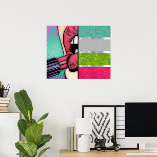 Lipstick Pop Art Faux Glitter Poster