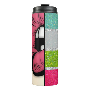 Lipstick Pop Art   Faux Glitter Thermal Tumbler