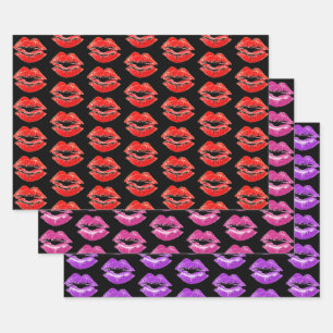 Lipstick Print Kisses Collection Wrapping Paper Sheets