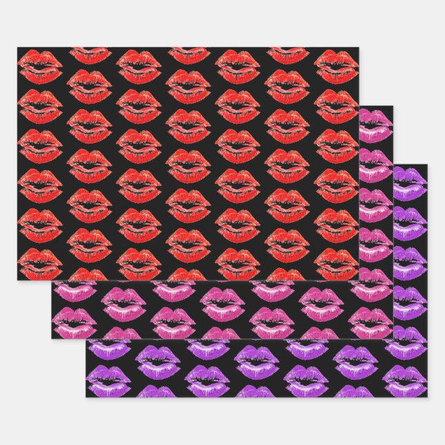 Lipstick Print Kisses Collection Wrapping Paper Sheets (Set)