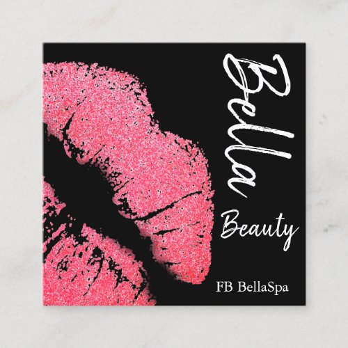 Lipstick print pink lip stain black beauty spa square business card