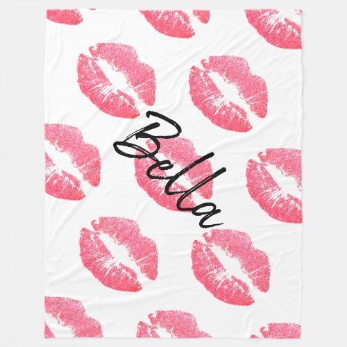 Lipstick print pink lip stain black white cute  fleece blanket