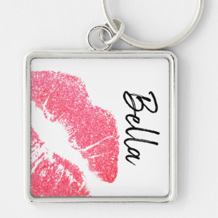 Lipstick print pink lip stain black white cute keychain