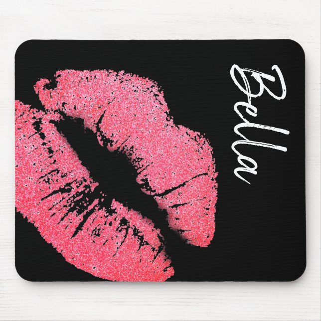 Lipstick print pink lip stain black white cute  mouse pad (Front)
