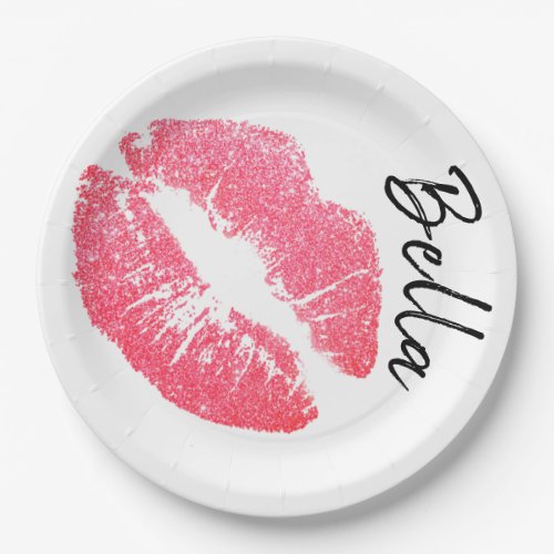 Lipstick print pink lip stain black white cute  paper plates