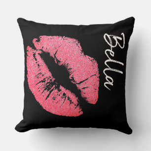 Lipstick print pink lip stain black white cute throw pillow
