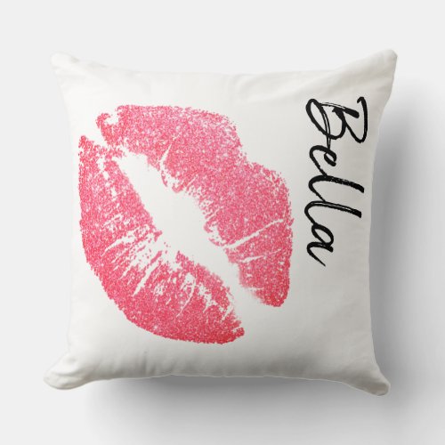 Lipstick print pink lip stain black white cute  throw pillow