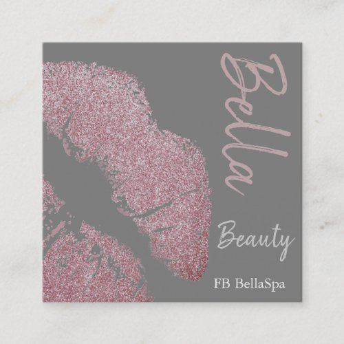 Lipstick print pink lip stain gray beauty spa square business card