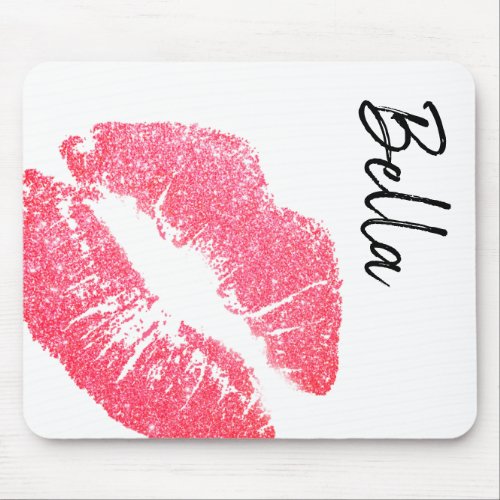 Lipstick print pink lip stain kiss white  mouse pad