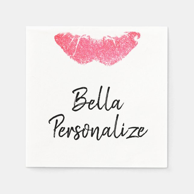 Lipstick print pink lip stain  napkins (Front)