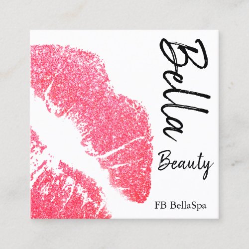 Lipstick print pink lip stain white beauty spa square business card