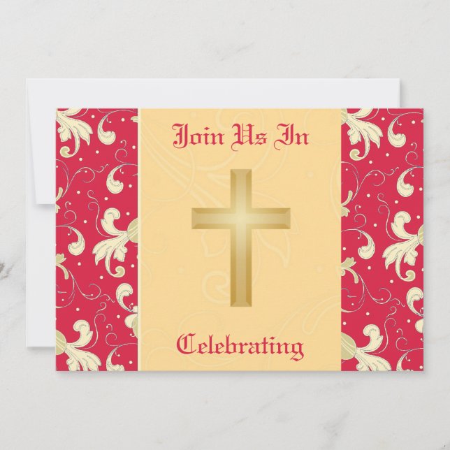 Lipstick Red, Gold, Christian, Wedding Invitation (Front)