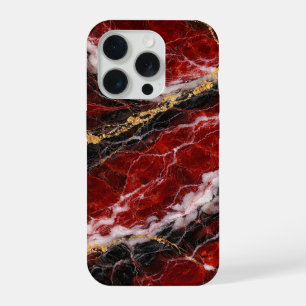 Lipstick Red Marble with Black, White & Gold Veins iPhone 15 Pro Case