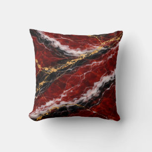 Lipstick Red Marble with Black, White & Gold Veins Throw Pillow
