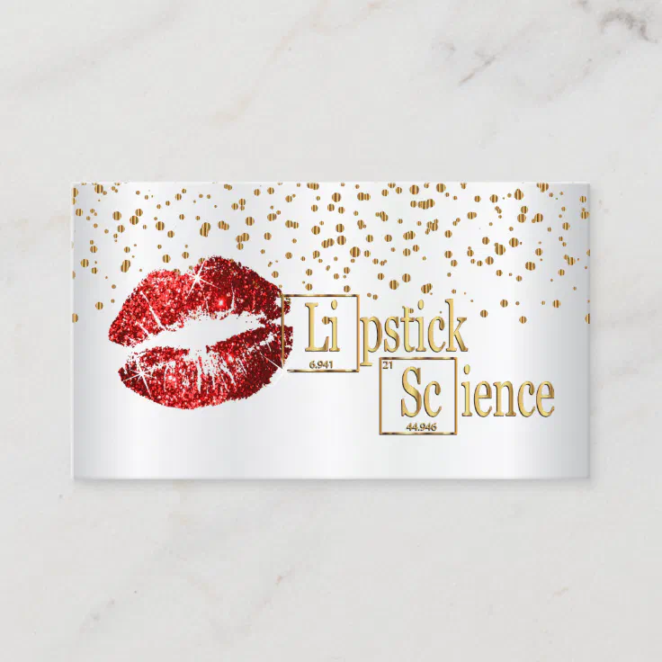 Lipstick Science Golden Confetti & Red Lips Business Card Zazzle