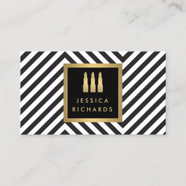 Lipstick Trio Logo Black/White Pattern Beauty Business Card (Front)