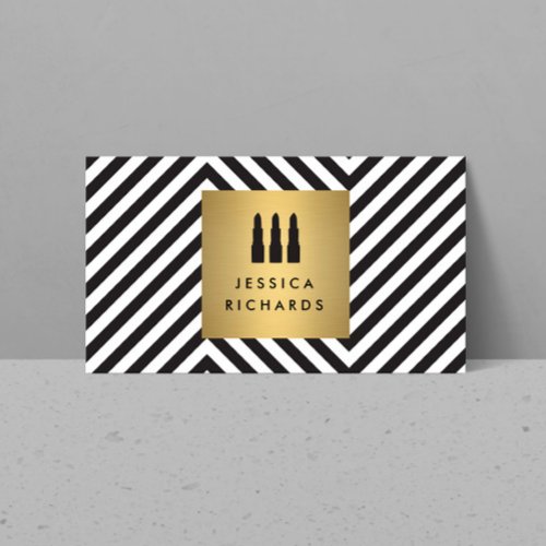 Lipstick Trio Logo on Retro Black/White Pattern II Business Card Templates