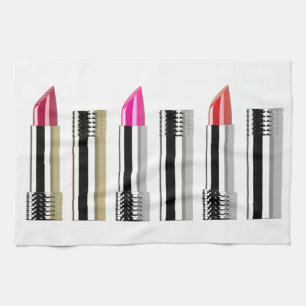 Lipstick tube chrome pink red cosmetology kitchen towel