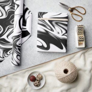 Liquefied Black White Marble, Wrapping Paper