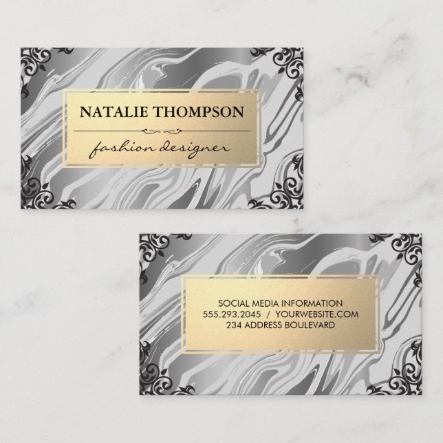 Liquid Background | Gold and Ornate Corners Business Card (Front/Back)