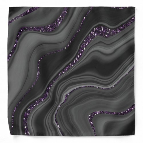 Liquid Black Gray White Agate Glitter Dream 1 Bandana