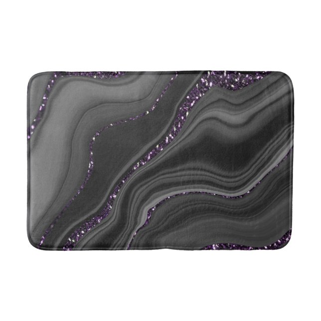 Liquid Black Gray White Agate Glitter Dream #1 Bath Mat (Front)