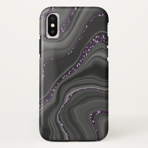 Liquid Black Gray White Agate Glitter Dream 1 iPhone X Case