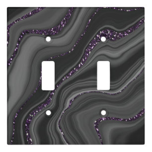 Liquid Black Gray White Agate Glitter Dream #1 Light Switch Cover
