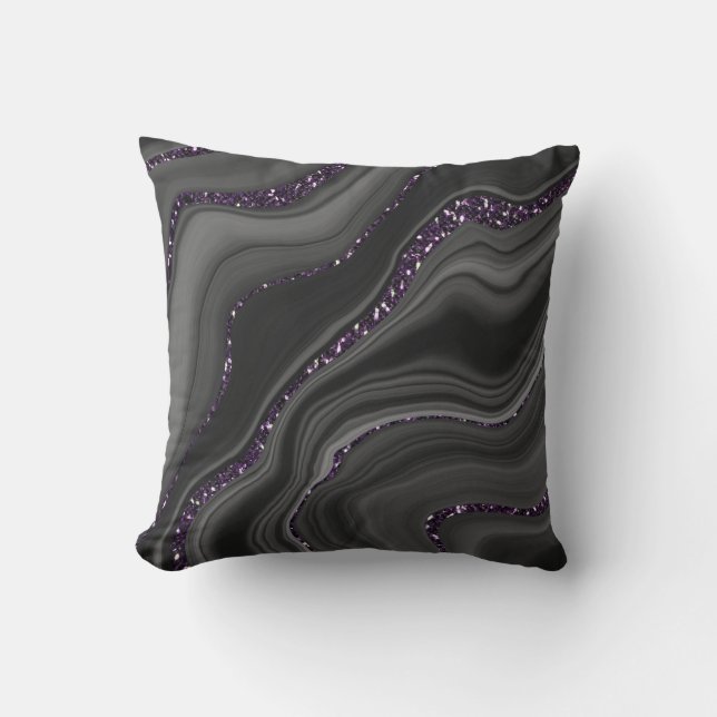 Liquid Black Gray White Agate Glitter Dream #1 Throw Pillow (Front)