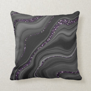 Liquid Black Gray White Agate Glitter Dream #1 Throw Pillow