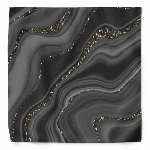 Liquid Black Gray White Agate Glitter Dream 2 Bandana