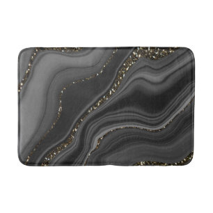 Liquid Black Gray White Agate Glitter Dream #2 Bath Mat