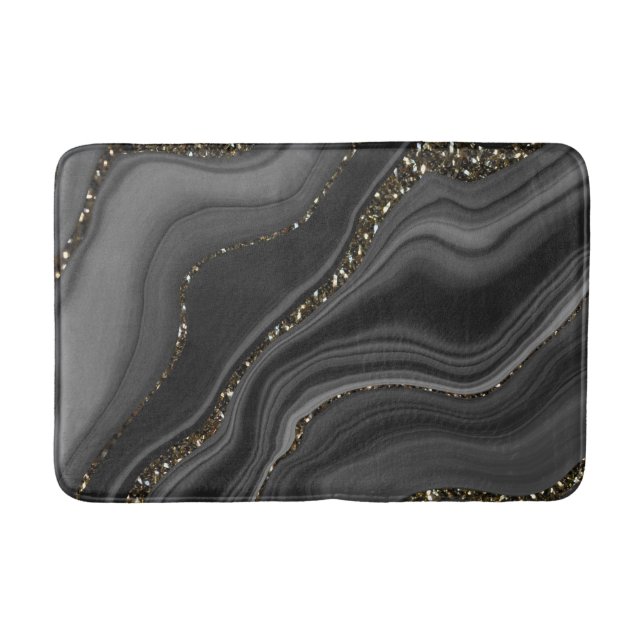 Liquid Black Gray White Agate Glitter Dream #2 Bath Mat (Front)