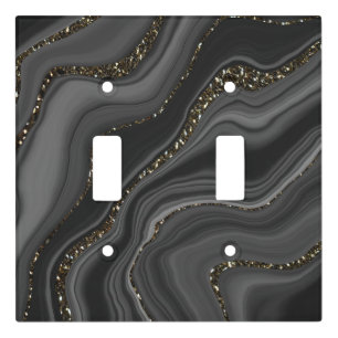 Liquid Black Gray White Agate Glitter Dream #2 Light Switch Cover