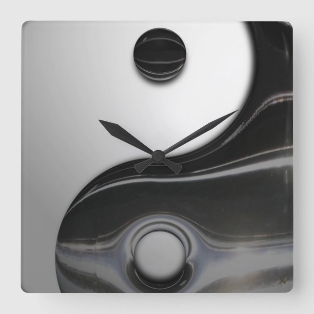 Liquid Black Yin Yang (Customizable) Square Wall Clock (Front)